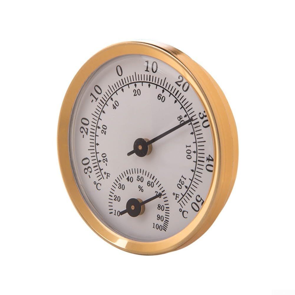 Indoor Outdoor Thermometer Hygrometer, 2.2 inch Mini Wall Mounted Thermometer Hygrometer, Analog Thermometer Dial Temperature Humidity Monitor for Room Temp(gold)