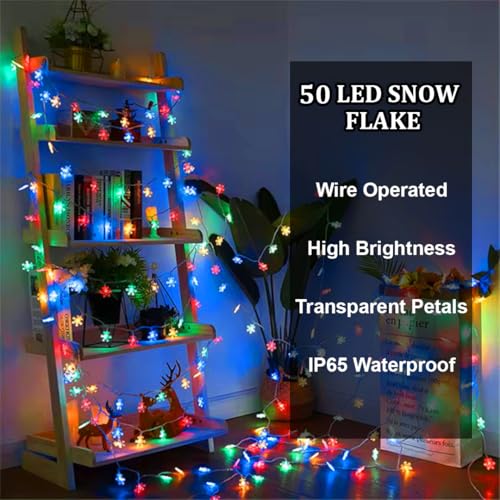 Image of fizzytech Snow Flake String Lights for Indoor Outdoor Decoration Diwali Light for Party Birthday Diwali Christmas Navratri Valentine Gift Home Decoration Light (Snowflake 10 M 50 LED Multicolor)