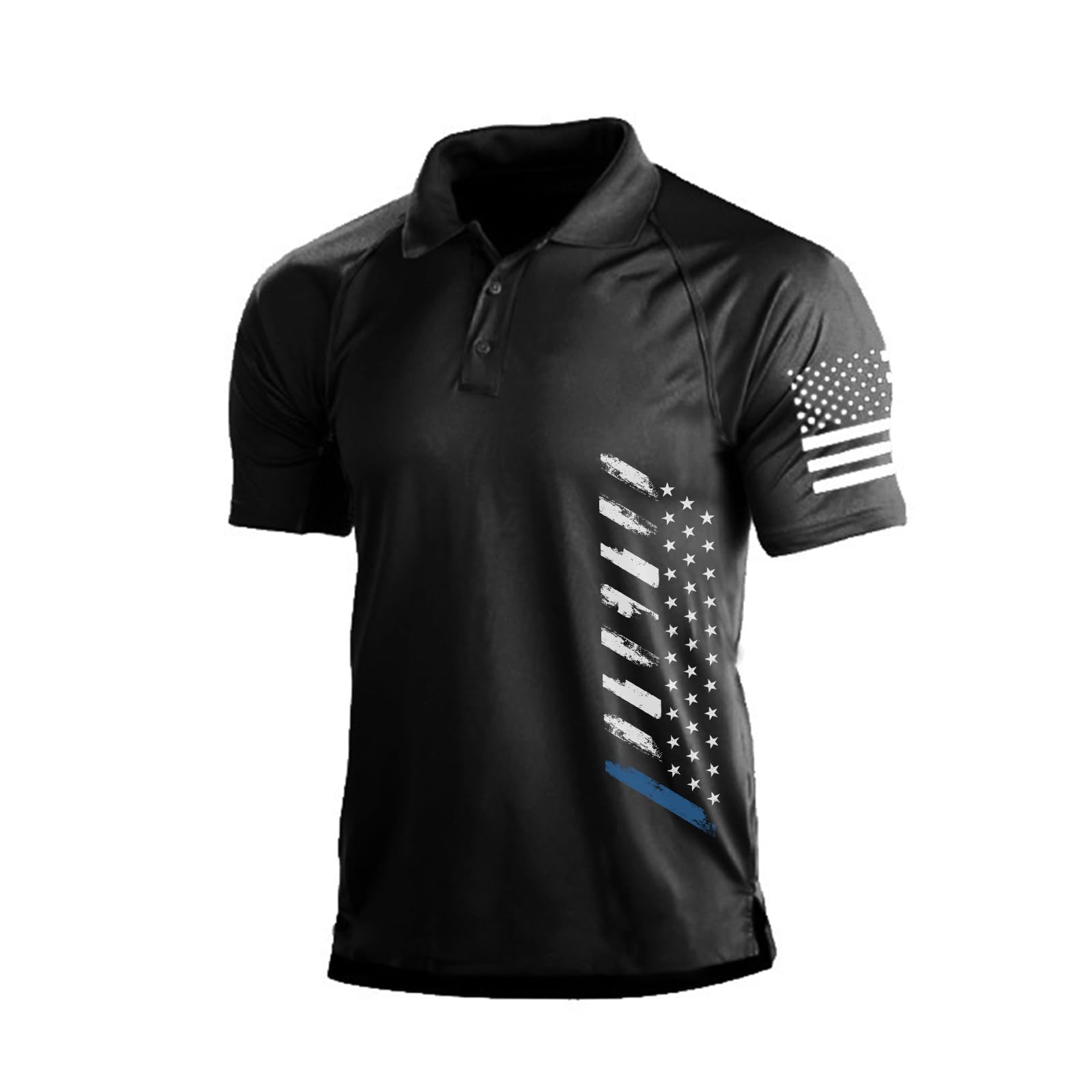 BlackTeak Men's Polo Shirt Short Sleeve Quick Dry American Flag Print Graphic Split Color Golf Shirt for Sport