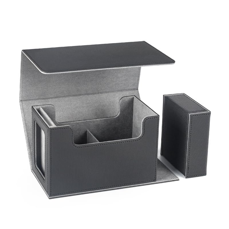 AWESOPAL デッキケース トレカケース | 新登場！マグネットホルダー付きのアップグレード版 | ディスプレイウィンドウ＆ダイストレイ付き | 200枚ダブルスリーブカード対応 | 3インチ×4インチトップローダー＆35ptマグネティックカードホルダー対応 (ブラック＆グレー)