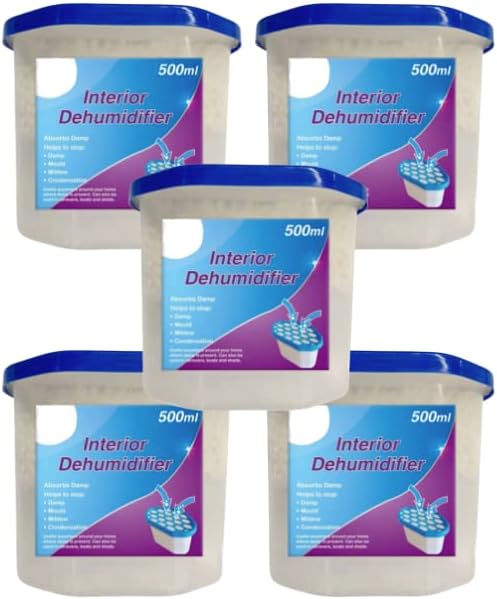 x5 Jumbo 500ml Disposable Dehumidifiers for Home, Office, Caravan, Garage etc - Absorbs Damp, Moisture & Condensation Fast & Effectively (Un-Scented)