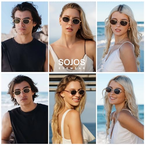 SOJOS Retro Trendy Oval Polarized Sunglasses Womens Mens, 80s 90s Chic Small Round Metal Frame Sunnies SJ12603