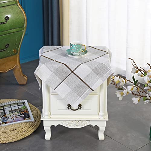 Small Square Rustic Checkered Tablecloth Beige and Brown Heavy Duty Embroidery Cloth Wrinkle Resistant Washable Nightstand End Bedside Table Cover Home Decoration 24 x 24 inches