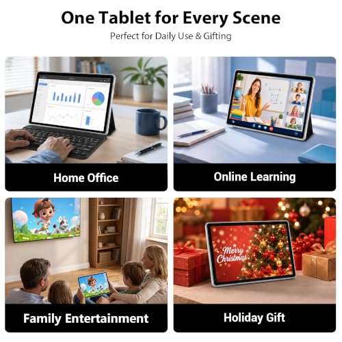 Image of 10.1 inch Android 16 Tablet with Keyboard, 30GB +64GB, 2-in-1 Tablet | Octa-Core, 1280x800 IPS HD Touchscreen, 6000mAh, 1TB Expand, Dual Camera, Widevine L1, 5G WiFi, BT5.0, GPS, Eye Care, Blue