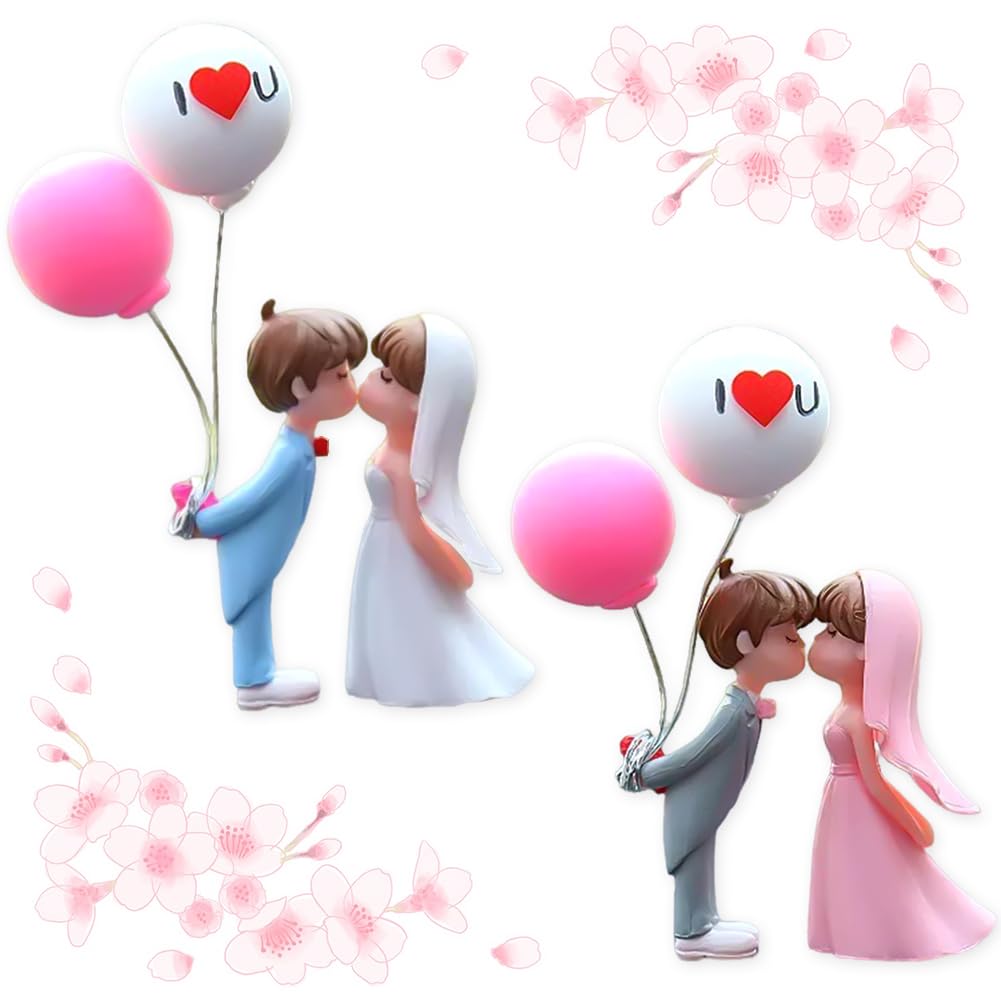 Cake Figure Wedding Cake,Kissing Couple Puppet Small Pieces Craft Pieces Microlandscape,Cute Kissing Couple Puppet Ornaments, Car Dashboard Decorations 5.5 * 7.5 * 12CM