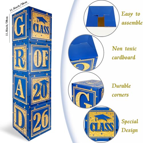 Image of 2026 Graduation Decorations Blue Class of 2026 Decorations Royal Blue and Gold Balloon Boxes with inchGRAD inch and inchCLASS OF 2026 inch Letters Graduation Boxs for High School and College Grad Announcements