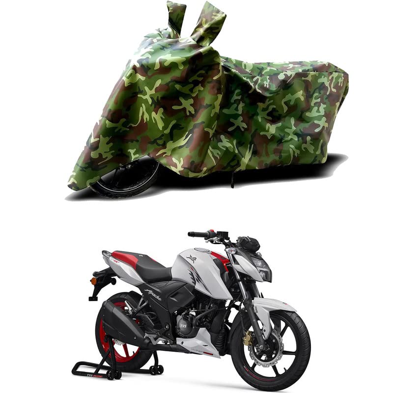 Image of 100% Water Resistant Bike Scooty Two Wheeler Body Cover Compatible for TVS Apache RTR 160 4V Drum /UV-Rays /Heat Protection /Birds Dropping /Scratchproof /Dust Proof /Waterproof /All [Green MJ]