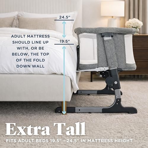 Image of Baby Delight Beside Me Dreamer Bassinet | Bedside Sleeper | 7-Position Height Adjustment | Charcoal Tweed