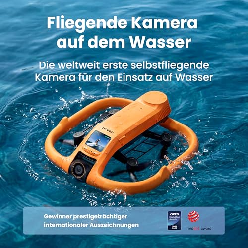 HOVERAir AQUA Flugkamera, IP67 wasserdichte Follow-Me-Drohne mit Kamera für Wassersport, 34mph, 10+ Flugmodi, 4K 100fps Zeitlupe, HDR-Video, SmoothCapture 3.0 (Standardpaket)