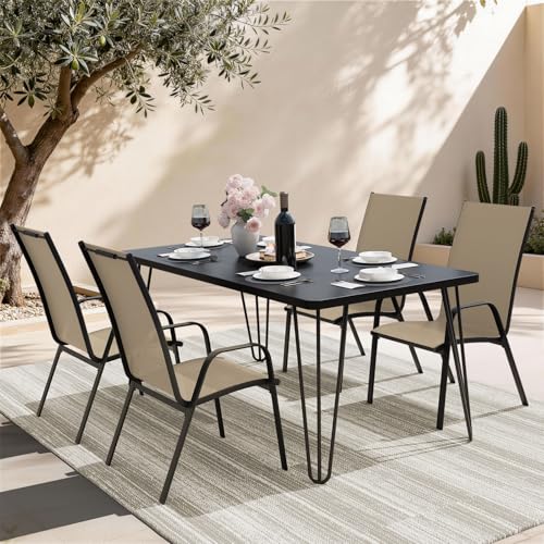 Image of JEAREY Patio Dining Chairs Set of 4, Outdoor Stackable Dining Furniture Set, All Weather Dining Set for Lawn, Garden, Poolside, Beige