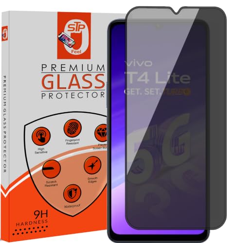 Image of STP FEEL Premium Grade Privacy Tempered Glass Screen Protector Guard Compatible For Vivo T4 Lite 5G (6.74 Inch, Pack of 1) Full Edge to Edge Coverage Anti-Spy /Anti-Peeping 9H Hardness