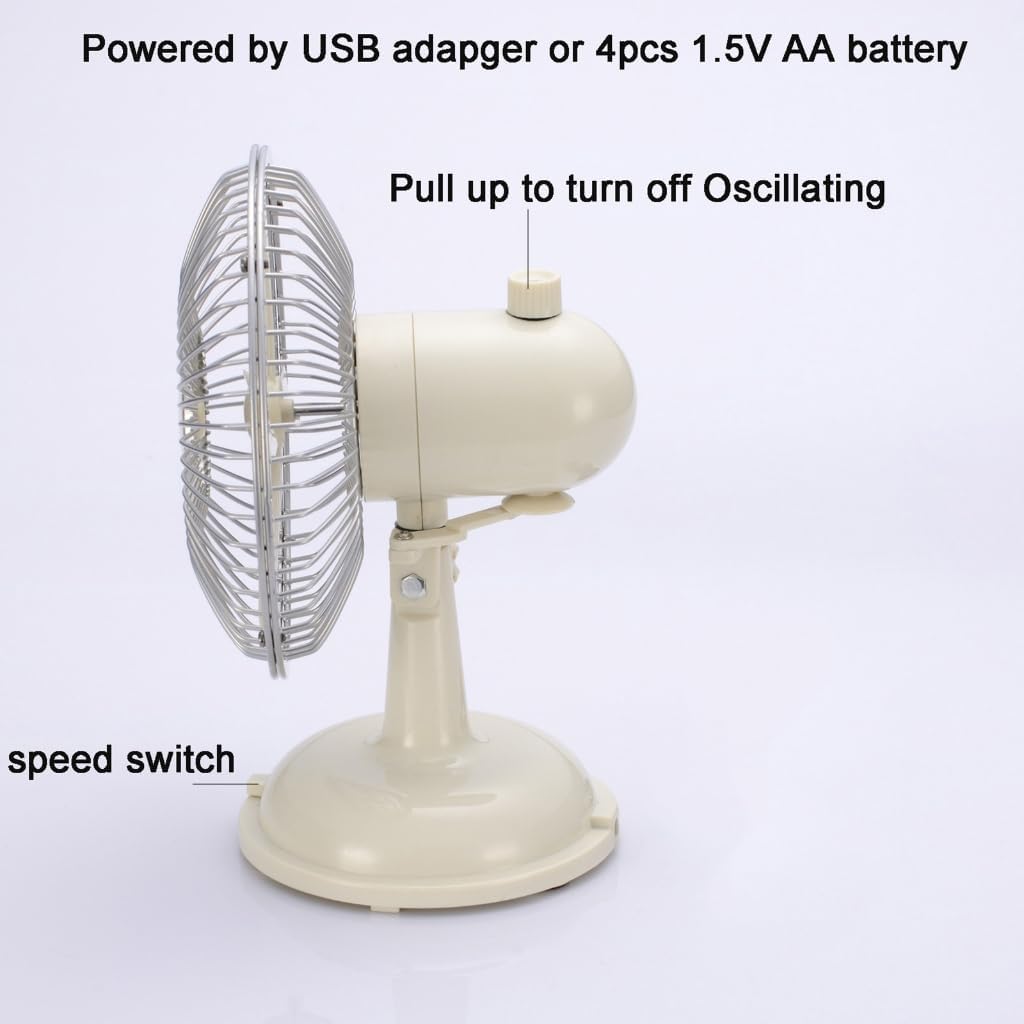 Portable 5.7inch Oscillating Table Fan Rechargeable 2-Speed USB/AA Battery Powered Desk Fan for Children Men Women