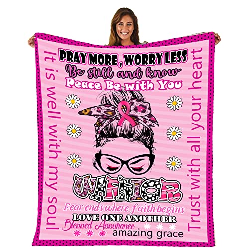 Feim-AO Plush Throw Blankets Breast Cancer Awareness Inspire Quote Flannel Fleece Blankets Cozy Lightweight Soft Sherpa Blankets 80"X60" Microfiber Fluffy Bed Blankets for Couch Sofa Living Room