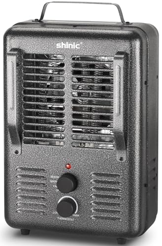 Shinic Space Heater,1500W Milkhouse Heater with Thermostat, Stay Cool Durable Metal Housing, Overheat protection, 3-Prong Plug, Tip-Over Auto Shut Off, Utility Heater for Garage, Bedroom, Greenhouse
