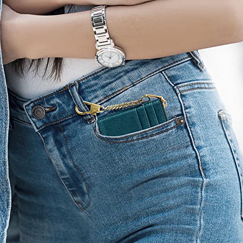 Image of SEAVILIA Card Holder Keychain Wallet for Women with ID Window RFID Coin Purse Bee Gifts Slim Minimalist Small Wallet, Peacock Blue, Bee