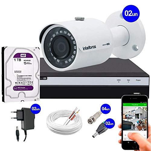 Kit 2 Câmeras Segurança Full HD 1080p VHD 3230 DVR Intelbras Full HD 4 Ch HD WD Purple 1TB