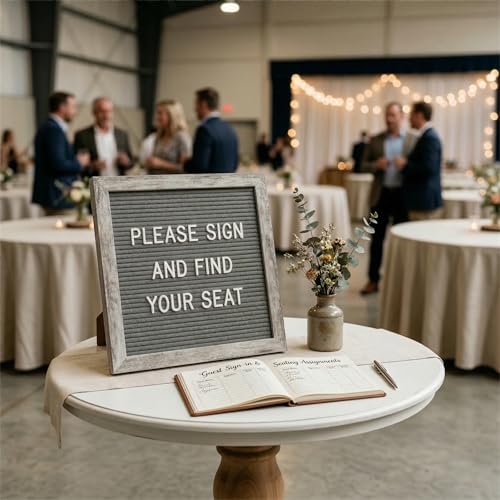 Image of Rustic Gray Felt Letter Board 10x10 with Stand, Wall Mount, 336 Letters | Professional neutral letter board for home, entryway, office and classroom, with 336 letters, stand and wall mount