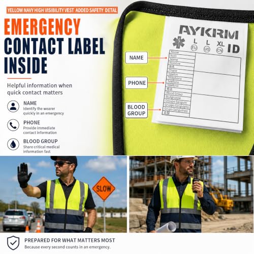 Image of AYKRM 12 colour High visibility viz vest hi vis viz reflective work construction safety vest (XS-8XL)