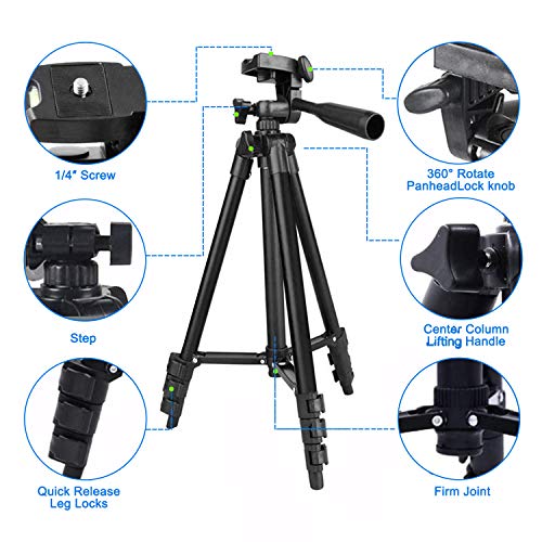 Handy-Stativ, 107 cm, ausziehbar, leicht, Aluminium, Stativ für iPhone/Android/Gopro/DSLR-Kamerastativ mit Handy… – Bild 4