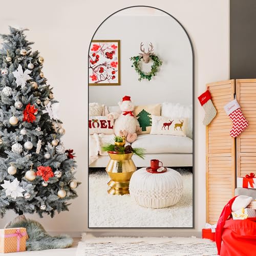 Full Length Arched Mirror, 75"x35" Standing Floor Full Body Mirror for Wall with Aluminum Alloy Frame for Bedroom, Living Room, Dressing Room(Black)