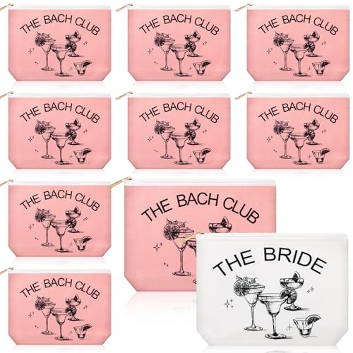 10 Pcs The Bach Club Martini Cosmetic Bags Bachelorette Bridesmaid Gift Bags for Wedding Bridal Bachelorette Martini Party Favor Decoration Toiletry Makeup Case Gifts(Pink)