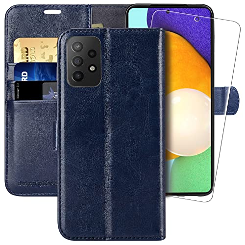 MONASAY Galaxy A23 5G Wallet Case, [Included Glass Screen Protector][RFID Blocking] Flip Folio Leather Cell Phone Cover with Credit Card Holder for Samsung Galaxy A23 5G, Blue