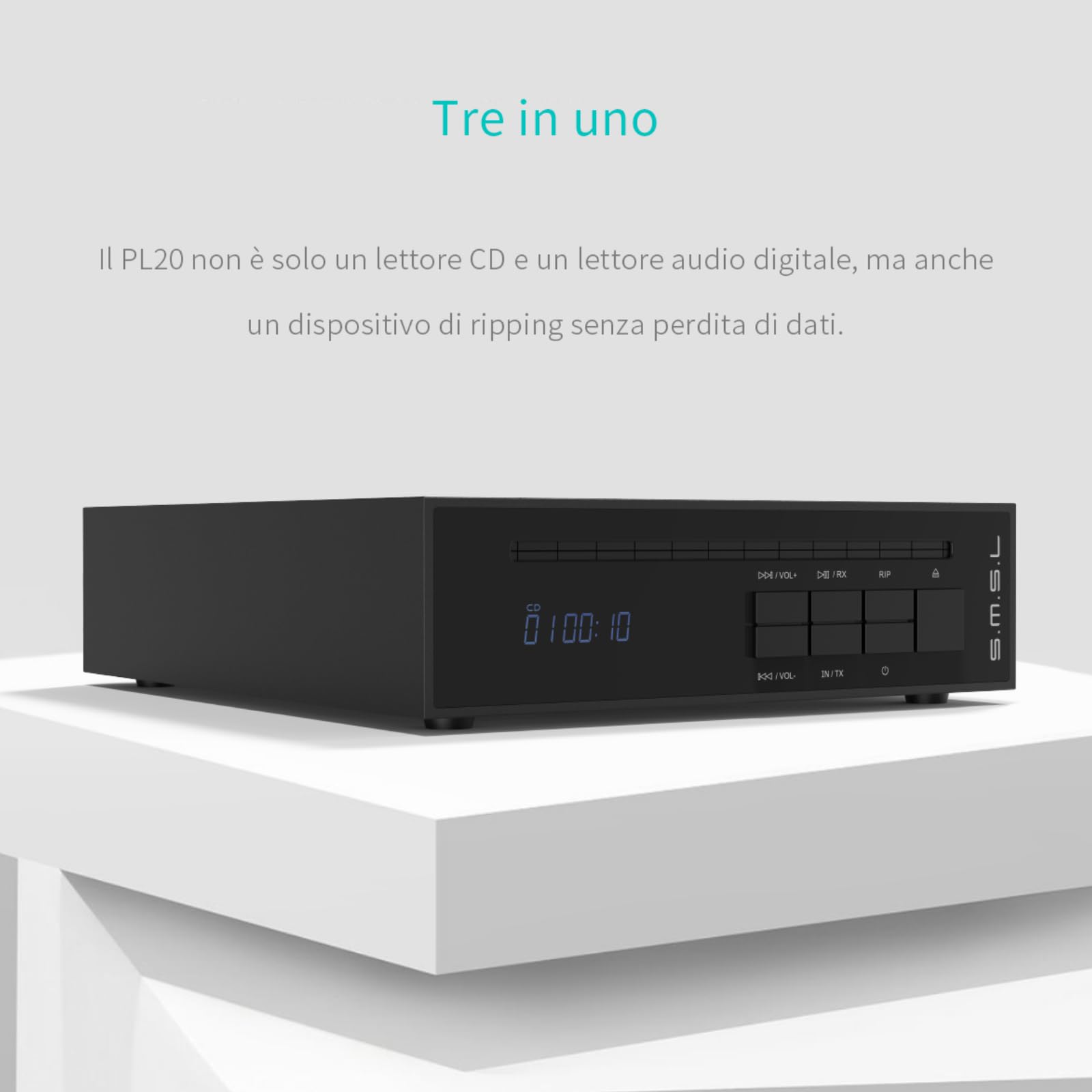 SMSL PL20 Lettore CD HiFi per Casa, con Funzione di Ripping CD, Bluetooth per Auto, 2 chip CS43131, Ingresso USB/Bluetooth, Uscite RCA/BT/3,5 mm/4,4 mm Bilanciata/Digitale Ottica/Coassiale (Nero)