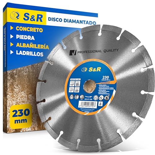 S&R Disco Tronzador Diamante Amoladora 230 mm Hormigón Piedra natural piedra Ladrillo. Turbo Diamantado