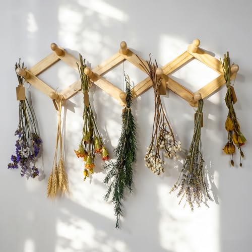 Tnstbiee Rustic Adjustable Hanging Herb Drying Rack-Holds 10 Bouquets, Space-Saving