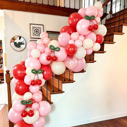 Image of Pink Red White Cherry Balloon Garland Arch Kit 129 PCS