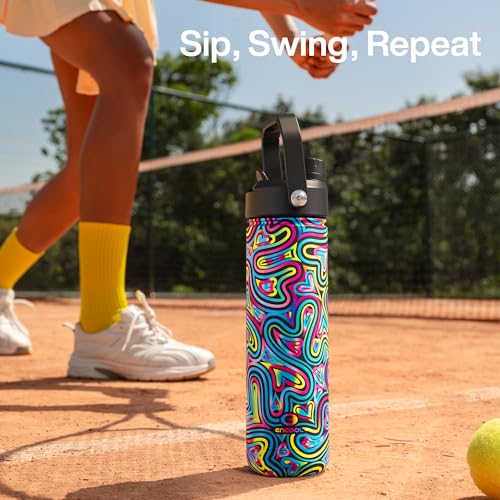 Image of ENCOOL Insulated Water Bottle with Straw Stainless Steel Water Bottle, Leak-Proof, BPA-Free, Double Wall Vacuum Keeps Cold for 24 Hours for Sports, Travel, School (26 oz, Heart Swirl Black)