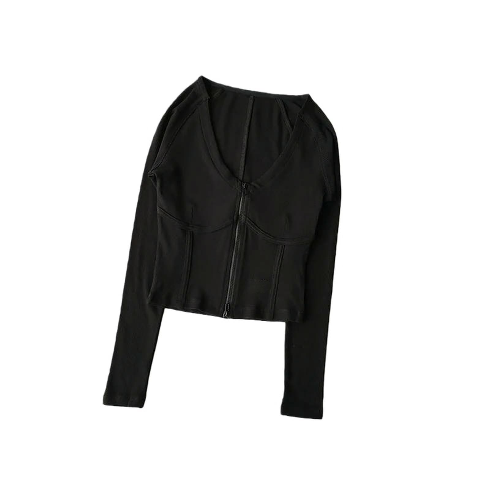 Top da Yoga a Maniche Lunghe da Donna Top Yoga da Donna, Scollo A V, Maniche Lunghe Cropped-Nero-XL (65-70kg)