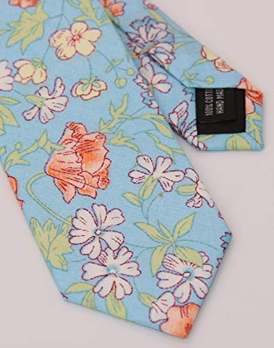 Image of Men's Skinny Tie Floral Cotton Necktie and Tie Bar Clip Sets, Great for Weddings,Groom,Groomsmen