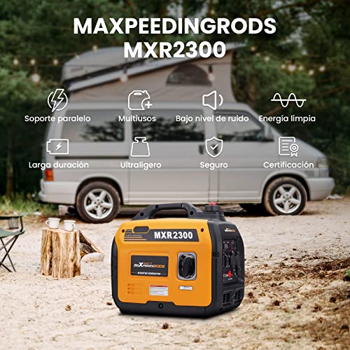 maXpeedingrods Generador Electrico Gasolina 2300W Pico Generador Inverter Silencioso Portátil de Emergencia, 230V Ligero Salidas USB/AC/DC para Camping Autocaravan Apagon - Imagen 3
