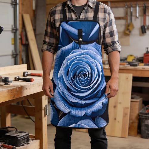 Delantal de trabajo azul con patrón floral y 8 bolsillos miniatura 5
