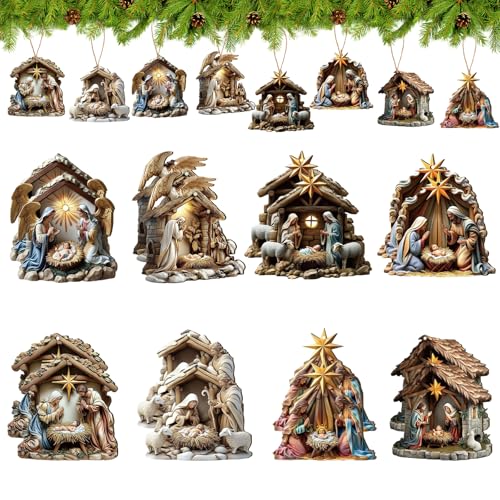 Deco Noel Sapin, Pendaison de Nativité en Bois, Scène de la Nativité Ornement, Ange Sapin de Noel, Christmas Ornaments, pour Le Sapin de Noël, la...