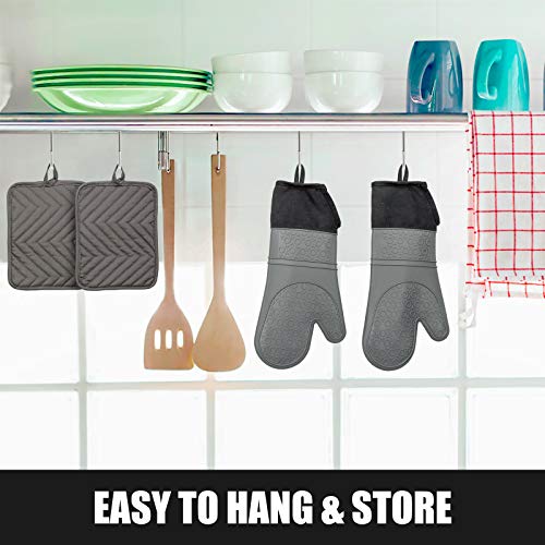 IMILLET Oven Mitts and Pot Holders Set, 4-Piece Set Silicone Heat Resistant Oven Mitts, Extra Long Oven Gloves, Oven Mitts and Pot Pads Kitchen Gloves with No-Slip Flexible for Baking Cooking Grey - Thumbnail 3