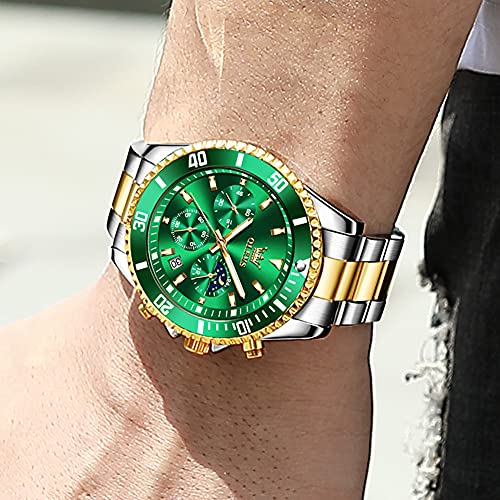 Image of OLEVS Watches for Men Classic with Date Business Dress Luxury Big Face Green /Black /Blue Waterproof Luminous Mens Wristwatch Analog Two Tone Stainless Steel Male Watch