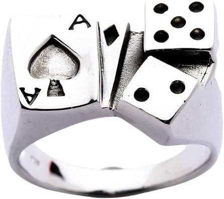 Bikerringshop Sterling Silver Card Dice Lucky Ring