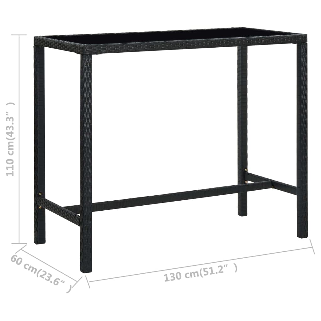 Juego de Muebles de Jardín 7 Piezas con Cojines Ratán PE Negro Conjunto de Bar de Terraza Resistente al Agua Mesa de Patio 130x60x110 cm Estructura de Acero Taburete de Bar