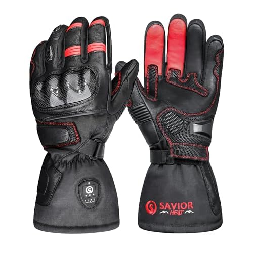 SAVIOR HEAT Heated Motorcycle Gloves for Men & Women, 7.4V 3000mAh Waterproof Heated Gloves with Rechargeable Battery Up to 10H for Winter Outdoor Riding, Cycling, Snowmobile Large