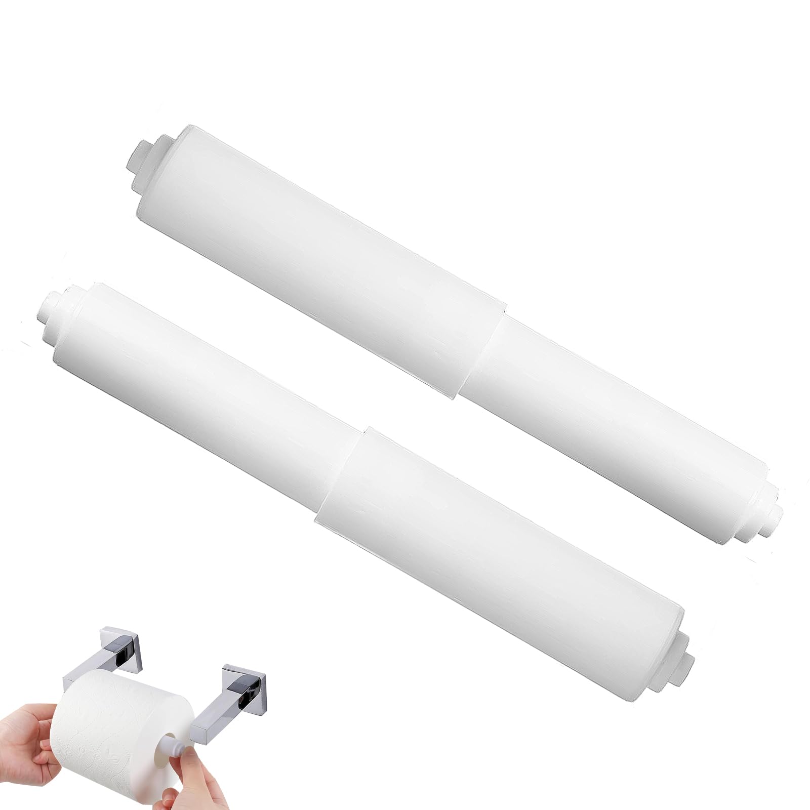 2 PCS Toilet Paper Holder Rollers, Plastic Toilet Tissue Roll, Toilet Roll Holders Insert, Loo Roll Holderc, Spring Loaded Bathroom Replacement Roller(White)