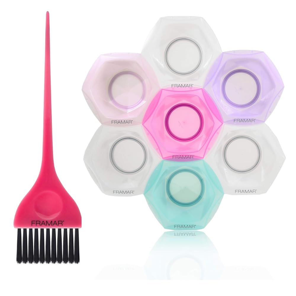 FRAMAR Pink Hair Color Brush - Hair Coloring Brush for Hair Dye - Multi-Colored Connect and Color Bowl Set
