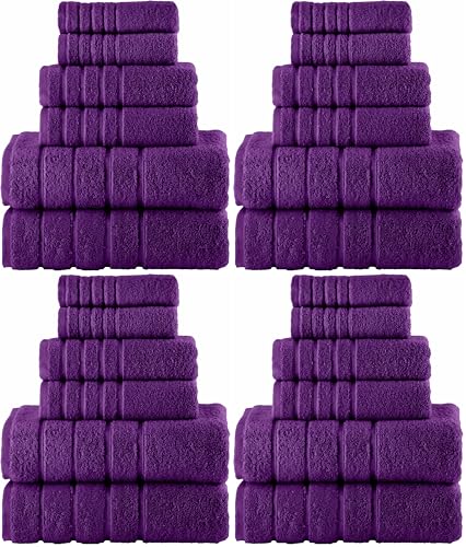 Image of Elegant Comfort 4Lines Viscose Stripe 6-Piece Premium Towel Set100% Turkish Cotton High Absorbent Luxury Bathroom Towels - Includes 2 Washcloths,Hand and Bath Towels Set,Purple(Pack of 4)