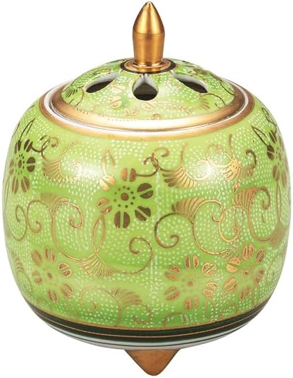 Kutani Iwataya No. 3.5 Incense Burner, White Grain Iron Senki Midori K9-1486