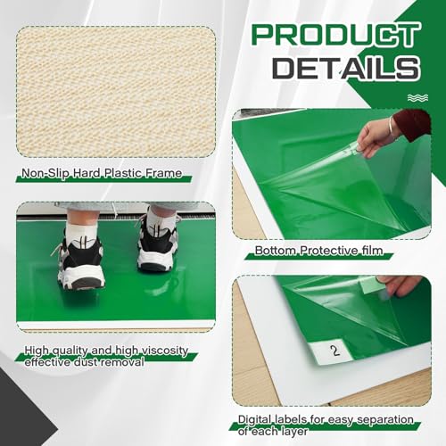 Image of Nuanchu Adhesive Mat Pad Include 1 Sticky Non Slip Base Pad 2 Tacky Dust Mats Construction of 30 Sheets (60 Sheets Total) for Clean Room Science Lab Matting Laboratory Hospital (Green,24x36 Inches)