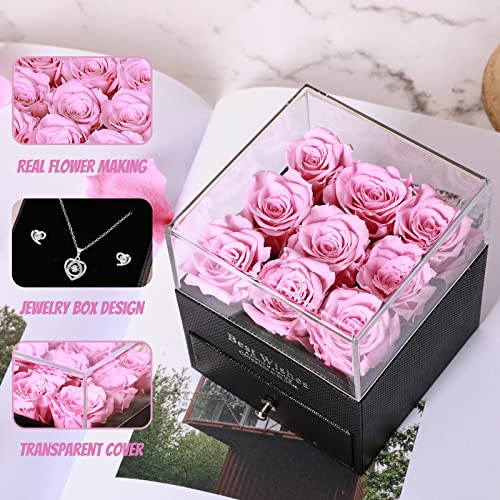 Elu Birthday Gifts Preserved Real Rose For Girlfriend Mom Women Wife Grandma With Necklace And Earings, Romantic Gifts For Wedding Anniversary #TOP3