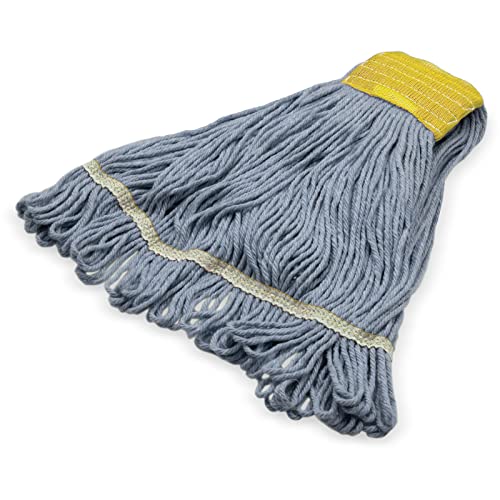Image of SPARTA 369513B14 FLO-PAC Cotton Mop Head, Loop-Ended, 5 Inch Color-Coded Yellow Headhand for Organized Cleaning, Small - 30 Inches Long, Blue with Yellow Band, (Pack of 12)