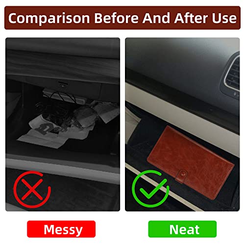 Image of Car Registration and Insurance Holder Glove Box Folder-Premium PU Leather Car Document Wallet Driver's License, Cards and Other Essentials, Reddish brown, Multi-pocket Portable Automotive Document