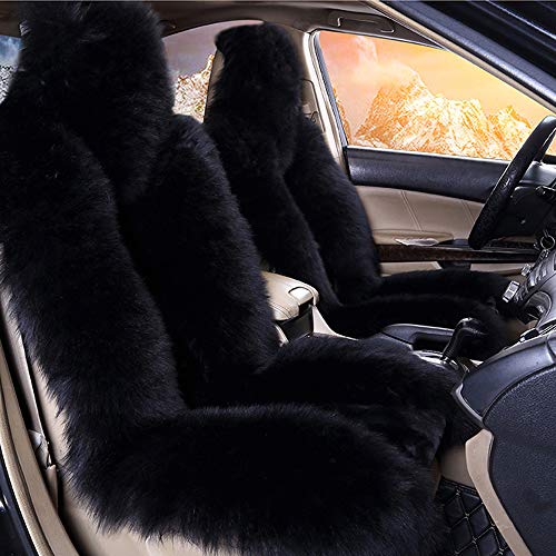 Gracefur Car Seat Cover Genuine Australia Sheepskin Luxury Wool Front Seat Covers Fits Car, Truck, SUV, or Van Black (1 Piece)
